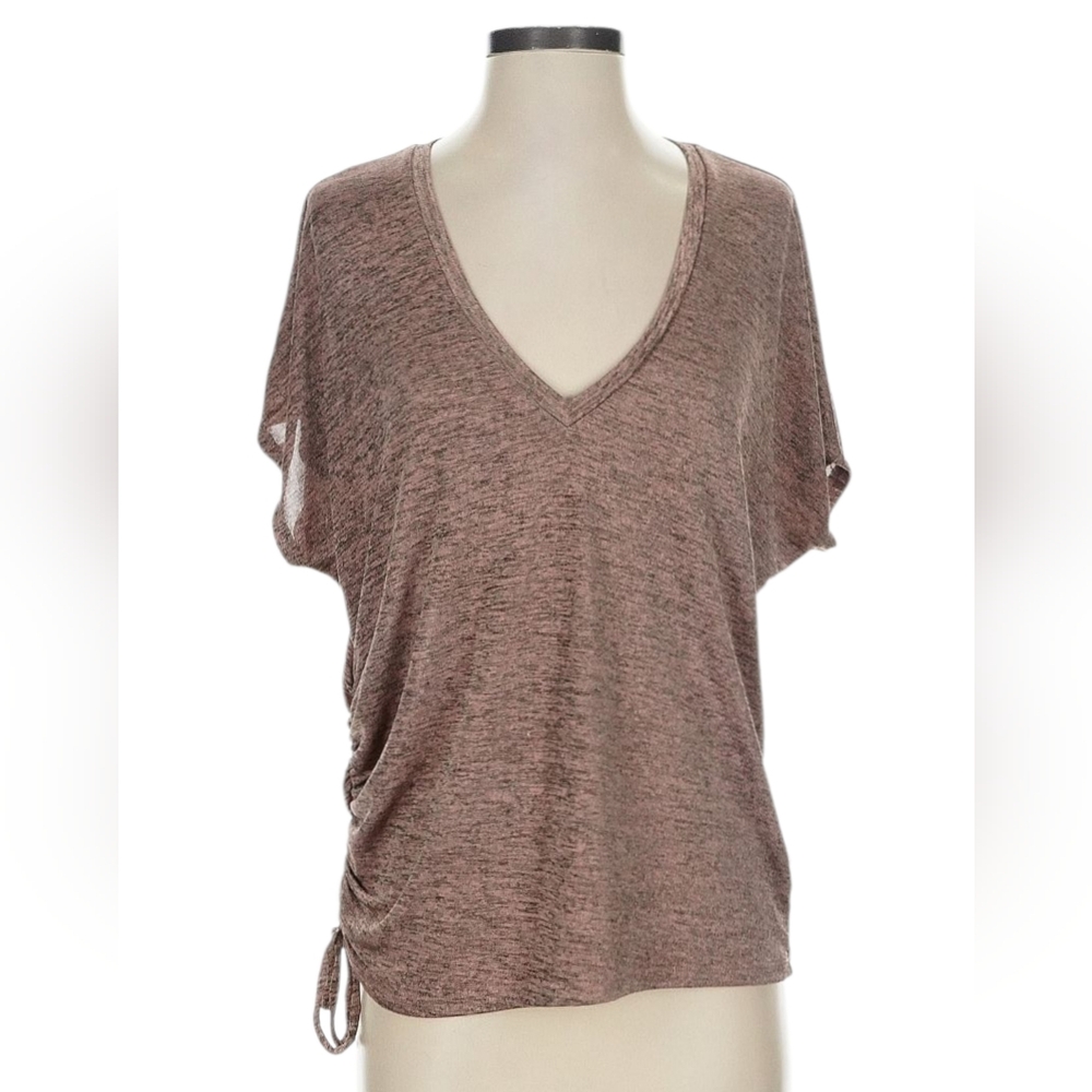 😁Express Women's V-Neck Metallic Rose Gold & Black Heather Top Rouched Side Tie